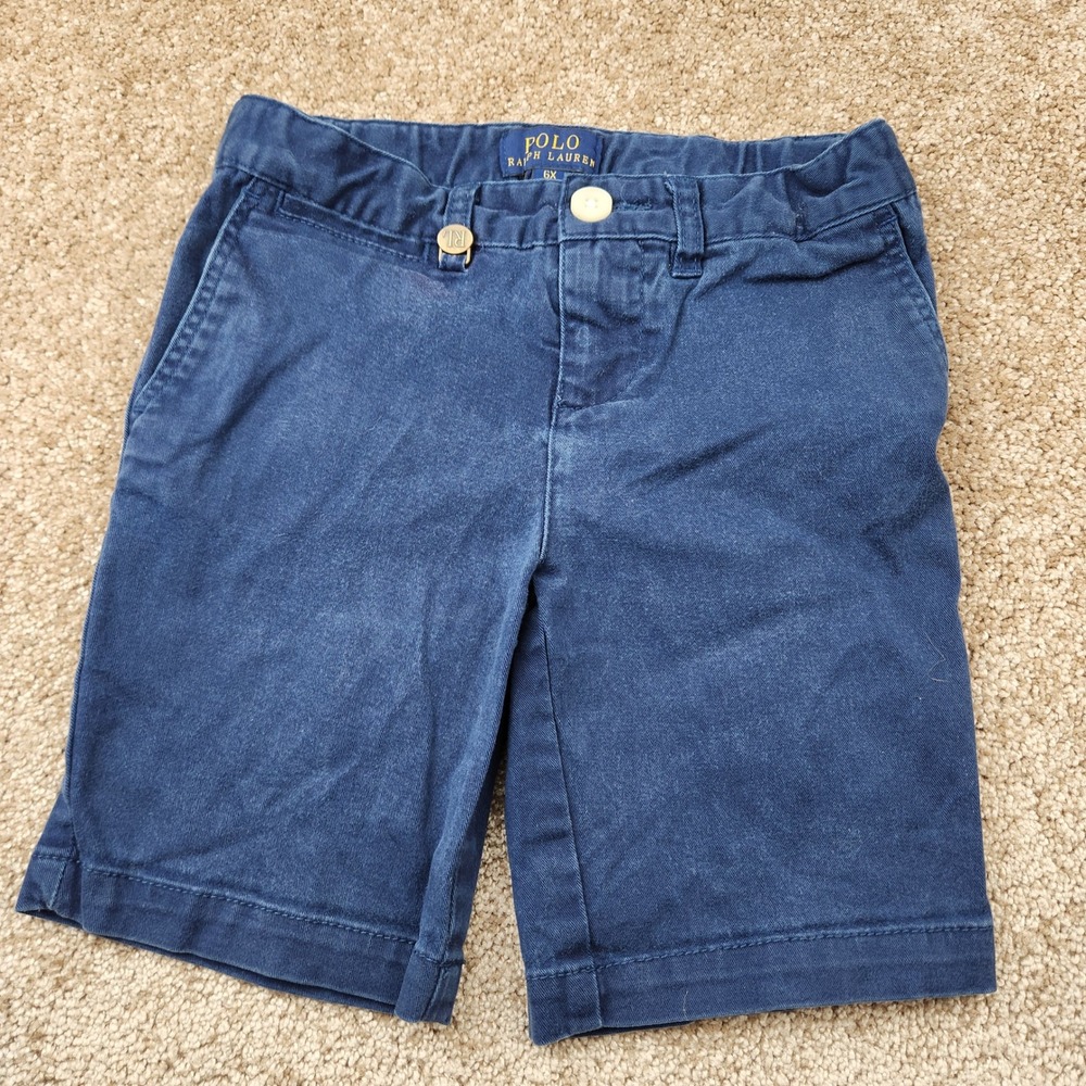 Polo Ralph Lauren Kids Navy Blue Chino Shorts Size 6X Elastic Back RL Charm